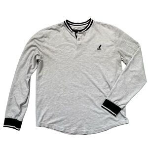 Men’s Kangol K9157 embroidered logo heathered grey Henley long sleeve shirt